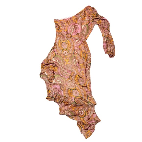 BCBGeneration Paisley One-Shoulder Dress Cut Out Asymmetrical Pink Orange Dress - Picture 5 of 7